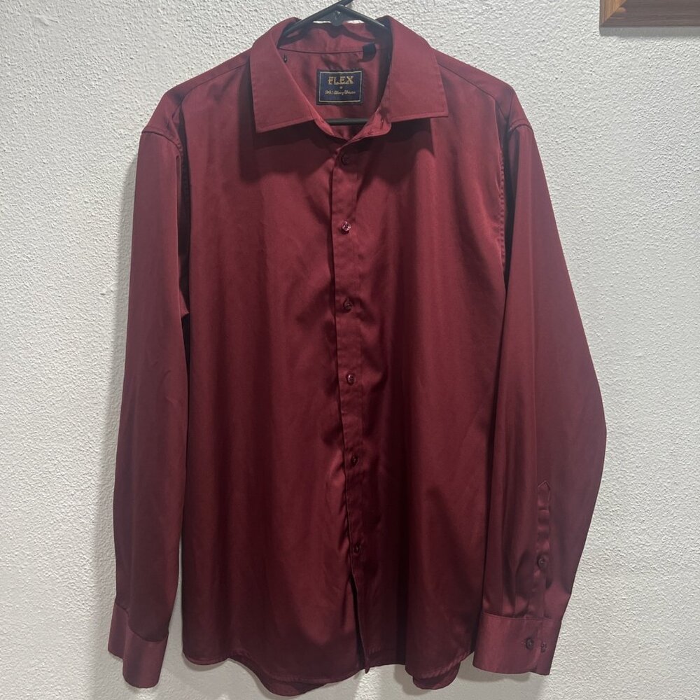 Flex Button-Up Mens‎ Dress Shirt  Wine Size L Italy